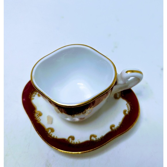 Vintage Past Times Miniature Teacup and Saucer Demitasse Porcelain Flowers Red - Picture 2 of 5